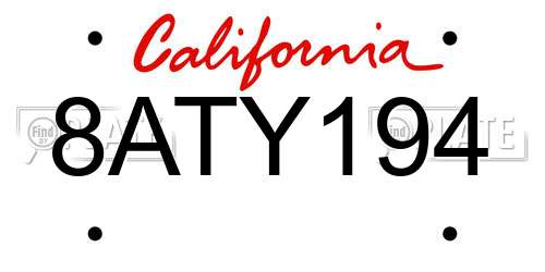 8ATY194 California License Plate