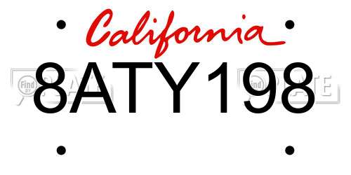 8ATY198 California License Plate