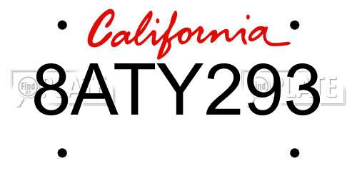 8ATY293 California License Plate