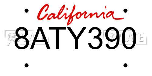 8ATY390 California License Plate