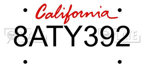 8ATY392 California License Plate