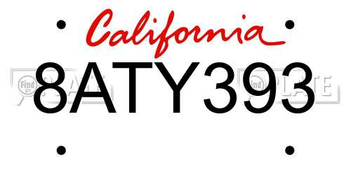 8ATY393 California License Plate