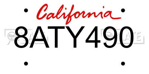 8ATY490 California License Plate