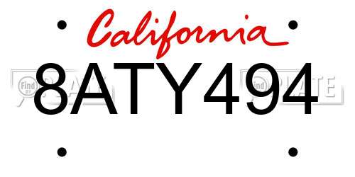 8ATY494 California License Plate