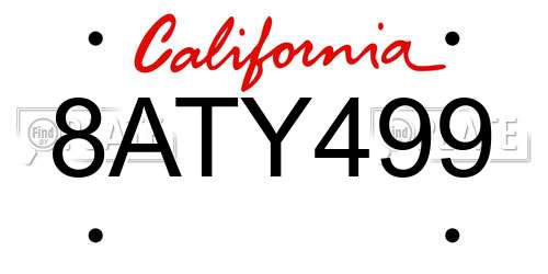 8ATY499 California License Plate