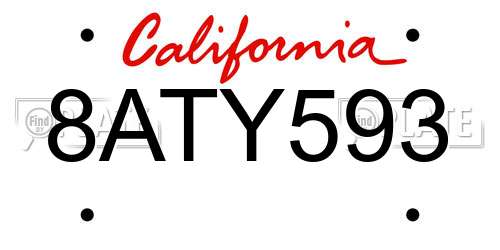 8ATY593 California License Plate