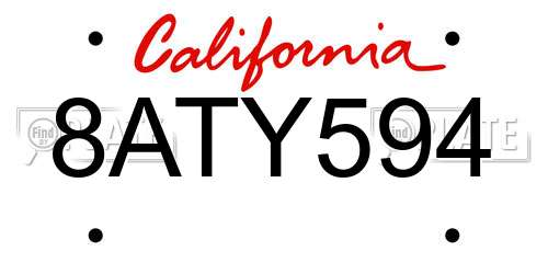 8ATY594 California License Plate