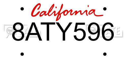 8ATY596 California License Plate