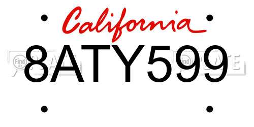 8ATY599 California License Plate