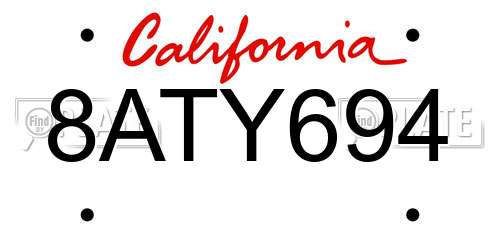 8ATY694 California License Plate