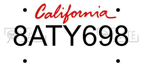 8ATY698 California License Plate
