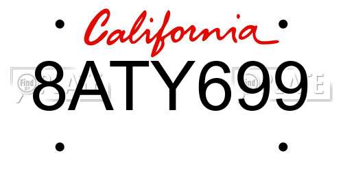8ATY699 California License Plate