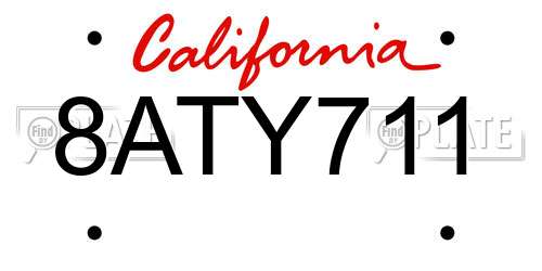 8ATY711 California License Plate