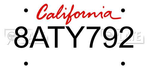 8ATY792 California License Plate