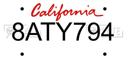 8ATY794 California License Plate