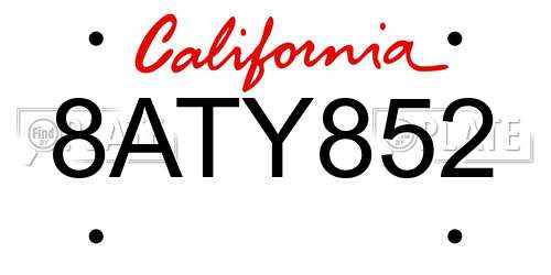 8ATY852 California License Plate