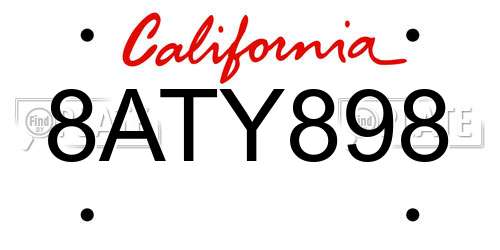 8ATY898 California License Plate