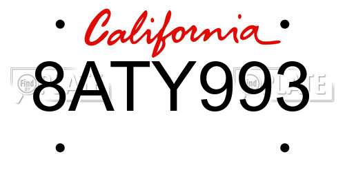 8ATY993 California License Plate