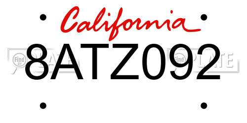 8ATZ092 California License Plate