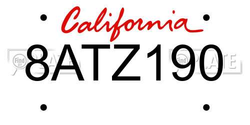 8ATZ190 California License Plate