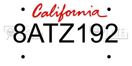 8ATZ192 California License Plate