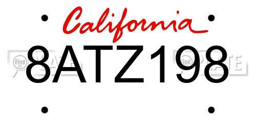8ATZ198 California License Plate