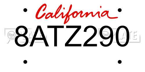 8ATZ290 California License Plate