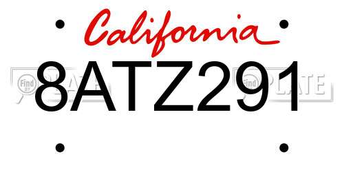 8ATZ291 California License Plate