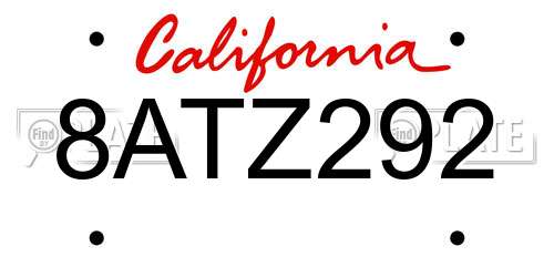 8ATZ292 California License Plate