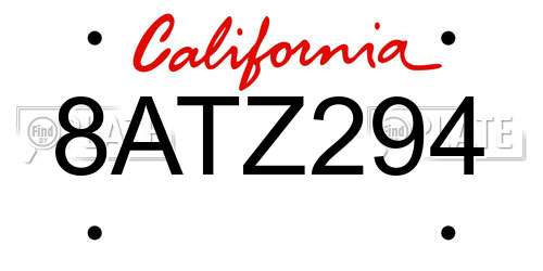 8ATZ294 California License Plate