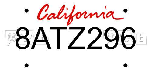 8ATZ296 California License Plate