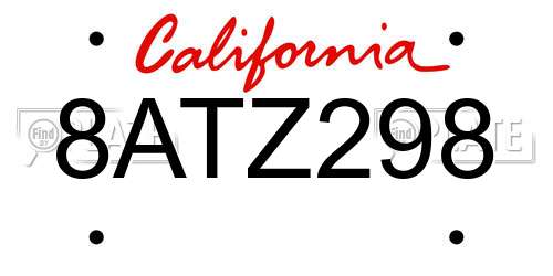 8ATZ298 California License Plate