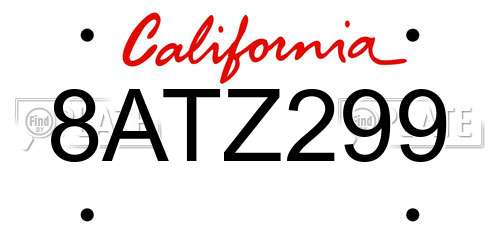 8ATZ299 California License Plate