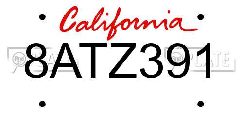 8ATZ391 California License Plate