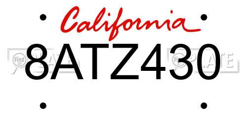 8ATZ430 California License Plate