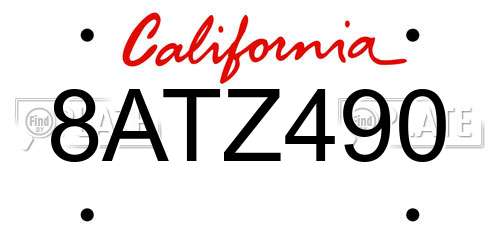 8ATZ490 California License Plate