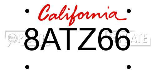 8ATZ66 California License Plate