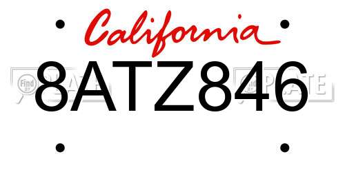 8ATZ846 California License Plate