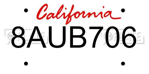 8AUB706 California License Plate