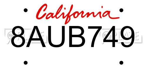 8AUB749 California License Plate