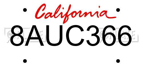 8AUC366 California License Plate
