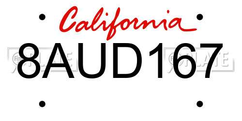 8AUD167 California License Plate