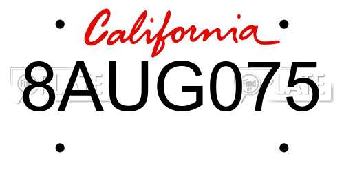 8AUG075 California License Plate