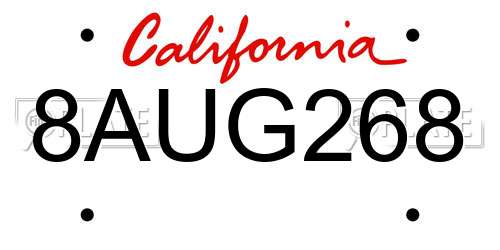 8AUG268 California License Plate