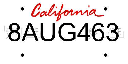 8AUG463 California License Plate