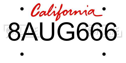 8AUG666 California License Plate