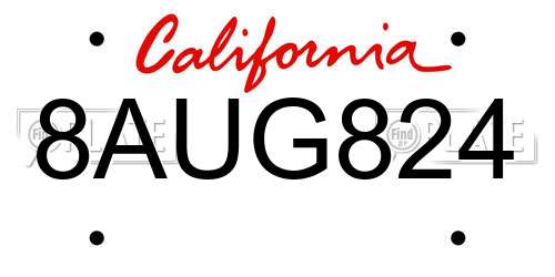 8AUG824 California License Plate