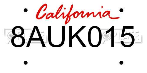 8AUK015 California License Plate