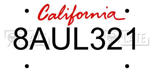 8AUL321 California License Plate