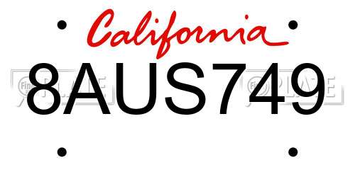 8AUS749 California License Plate